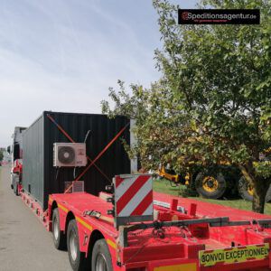 Transport eines Kühlcontainers von Haßfurt nach Oberhausen - Container auf Tiefbett LKW
