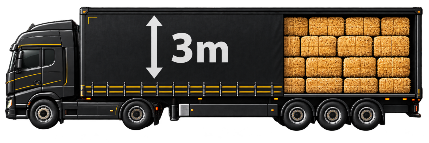 Megatrailer mit Heuballen beladen, zusätzliche Innenhöhe